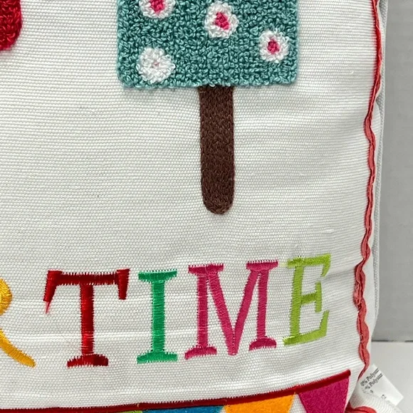 White Square Throw Pillows Set Summer Multicolor Ice Cream Cones Print Outdoors - Picture 12 of 17